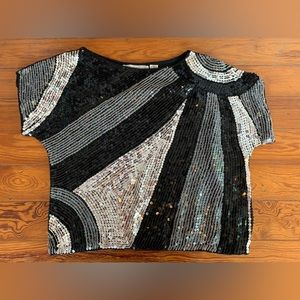 Vintage black and silver beaded and sequins top sz small